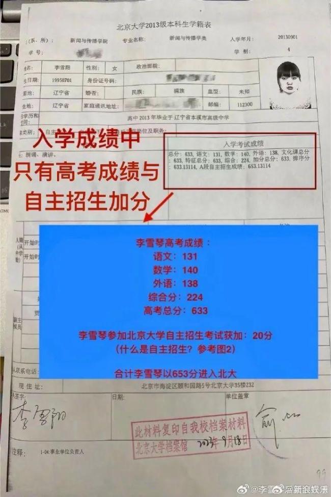 李雪琴母校曾因体育加分涉假被查
